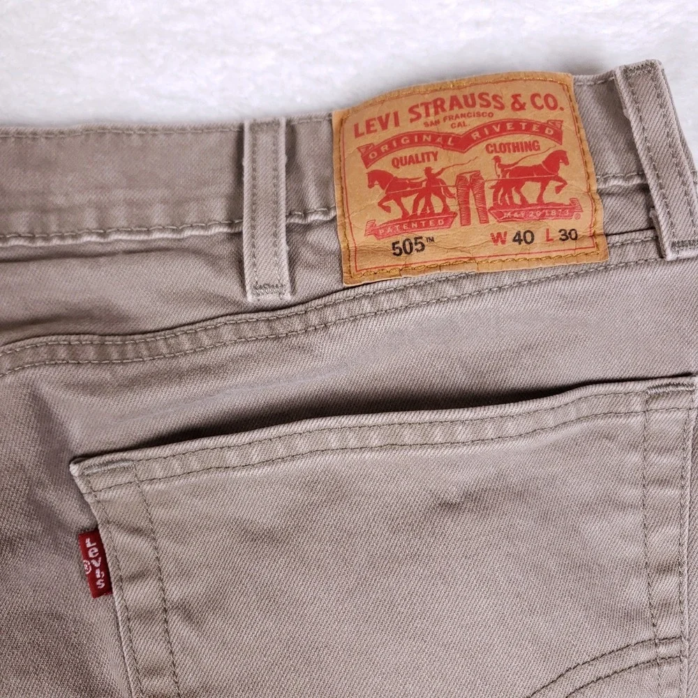 Levi's 505 Regular Fit Jeans Khaki Brown‎ 40x30 Straight Leg WaterLess Denim